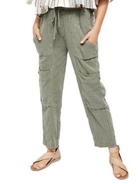 FREE PEOPLE FEELIN GOOD UTILITY LINEN COTTON CARGO UTILITY PANTS XS - SMALL 4/6